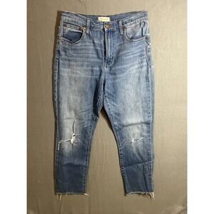 Madewell The High-Rise Slim Crop Boyjean Jeans Women's Size 27 Distressed Raw